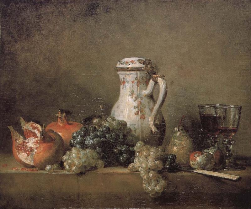 Jean Baptiste Simeon Chardin Pomegranate Grape glass knife china oil painting image